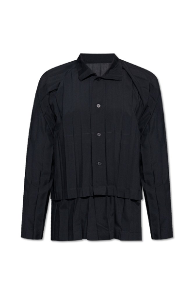 Shop Issey Miyake Homme Plissé  Layered Effect Pleated Shirt In Black