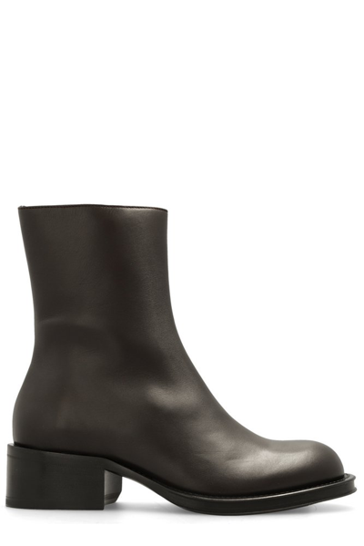 Shop Lanvin Zip Detailed Ankle Boots In Brown