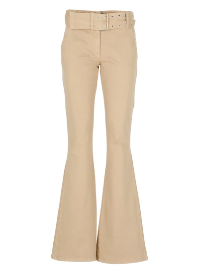 Shop Moschino Jeans Belted Flared Pants In Beige