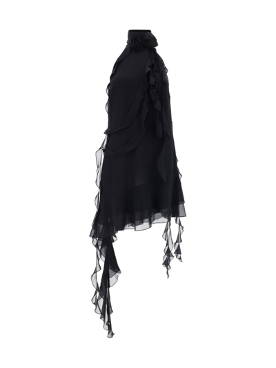 Shop Blumarine Ruffle Detailed Halterneck Dress In Black