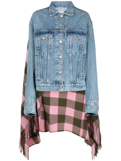 Shop Moschino Jeans Checked Panel Cape Denim Jacket In Multi