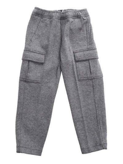 Shop Il Gufo Herringbone Patterned Cargo Trousers In Grey