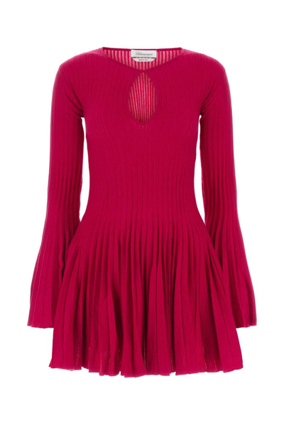 Shop Blumarine Keyhole Pleated Knitted Mini Dress In Pink