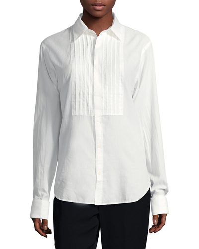Shop Burberry Pleat Bib Shirt In White