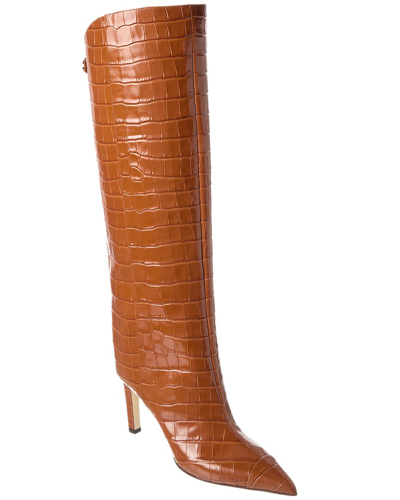 Shop Jimmy Choo Alizze Kb 85 Croc-embossed Leather Knee-high Boot In Brown