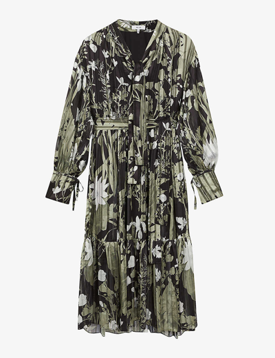 Shop Reiss Women's Green Lottie Floral-print Woven Midi Dress