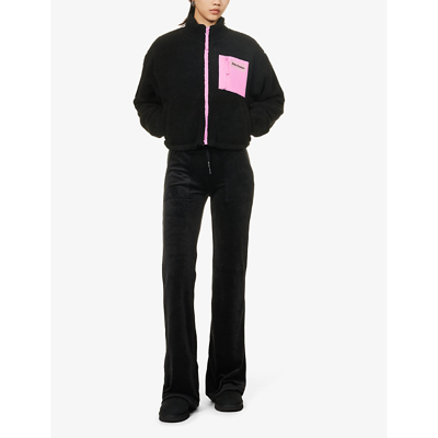 Shop Juicy Couture Women's Black101 Tiffany Rubberised-logo Cropped Fleece Jacket