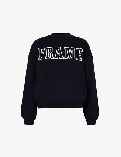 Shop Frame Women's Navy Brand-embroidered Cotton-blend Sweatshirt