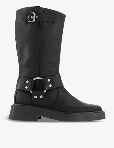 Shop Vagabond Womens Off Black Eyra Buckle-embellished Leather Knee-high Boots