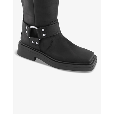 Shop Vagabond Womens Off Black Eyra Buckle-embellished Leather Knee-high Boots