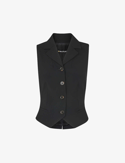 Shop Whistles Womens Black Sia Single-breasted Cropped Wool-blend Waistcoat