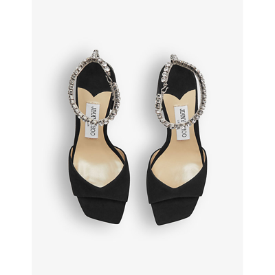 Shop Jimmy Choo Saeda 85 Crystal-embellished Heeled Suede Courts In Black