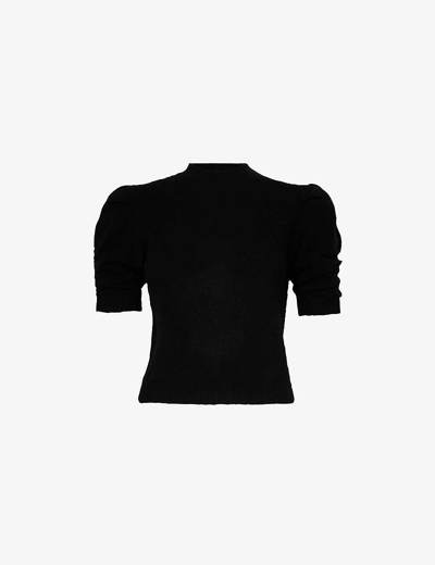 Shop Frame Women's Noir Puffed-sleeve Ribbed-trim Cashmere Top