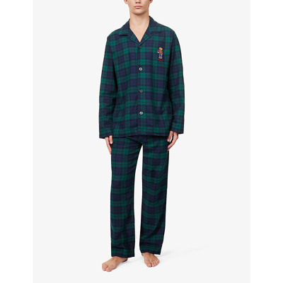 Shop Polo Ralph Lauren Mens Black Watch Check-patterned Brand-embroidered Cotton Pyjama Set