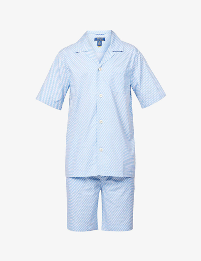 Shop Polo Ralph Lauren Men's Sky Micro Tile Camp-collar Regular-fit Cotton Pyjama Set In Blue