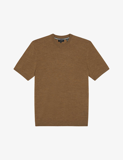 Shop Ted Baker Mens Dk-tan Senti Short-sleeve Regular-fit Knitted T-shirt