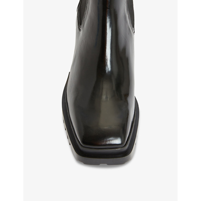 Shop Allsaints Women's Black Shine Skarlet Tread-sole Patent-leather Heeled Ankle Boots