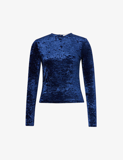 Shop Frame Women's Blu Scuro Velvet Long-sleeve Stretch-woven Top