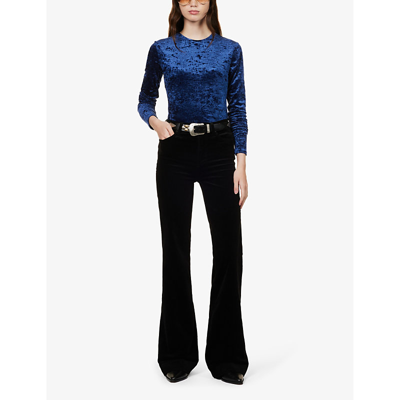 Shop Frame Women's Blu Scuro Velvet Long-sleeve Stretch-woven Top