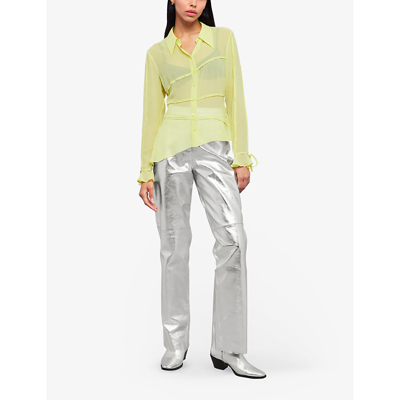Shop Whistles Women's Yellow Fallon Seam-detail Asymmetric-hem Silk Shirt