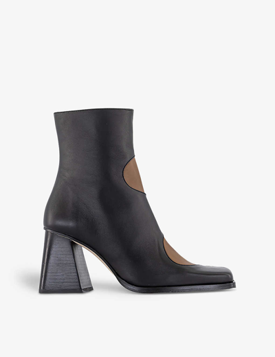 Shop Alohas Blair Two-tone Block-heel Leather Ankle Boots In Black Camel