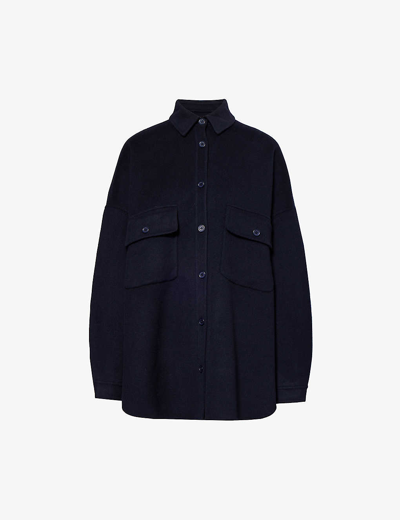 Shop The Frankie Shop Dallas Oversized Wool-blend Shirt In Navy
