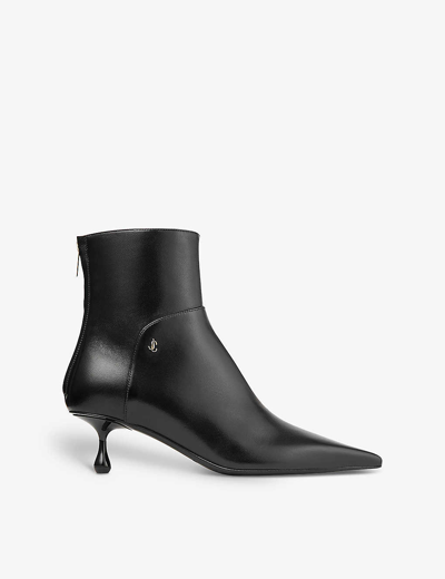 Shop Jimmy Choo Cycas Pointed-toe Leather Heeled Ankle Boots In Black