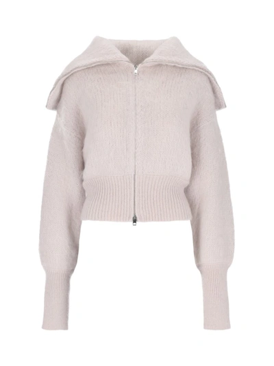 Sa Su Phi Light Pink Zip-up Sweater With Maxi Collar In Pink