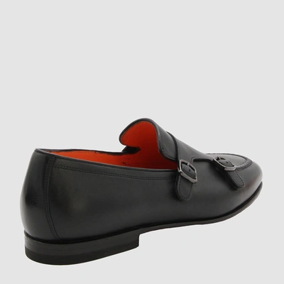 Santoni Black Round Toe Monk Shoes In Black