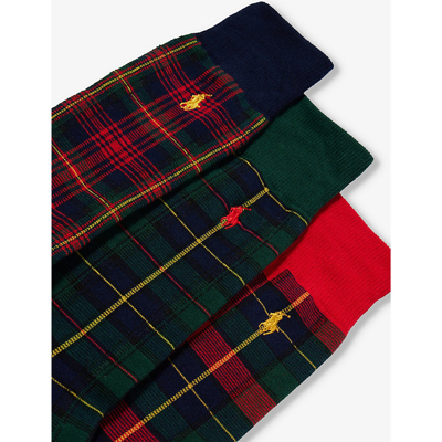 Shop Polo Ralph Lauren Men's Gb Holiday Plaids Check-print Cotton-blend Knitted Socks Pack Of Three