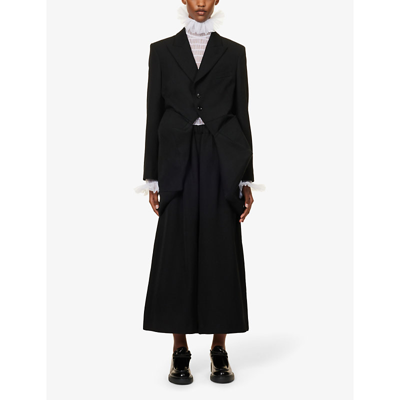 Shop Comme Des Garçons Comme Des Garcons Women's Black Relaxed-fit Wide-leg Mid-rise Wool Trousers
