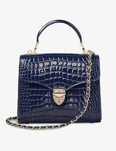 Shop Aspinal Of London Women's Midnight Mayfair Midi Croc-embossed Leather Cross-body Bag