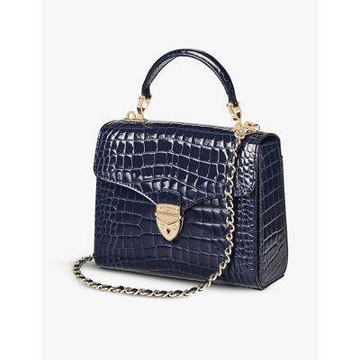 Aspinal Of London Womens Midnight Mayfair Midi Croc-embossed Leather Cross-body Bag In Midnight