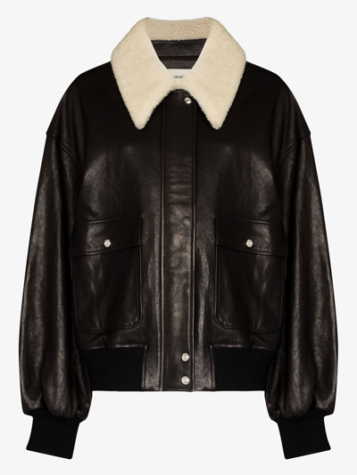Khaite Shellar Shearling Collar Leather Aviator Jacket