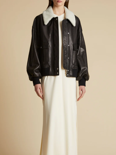 Khaite Shellar Shearling Collar Leather Aviator Jacket