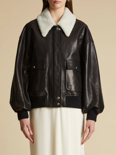 Khaite Shellar Shearling Collar Leather Aviator Jacket