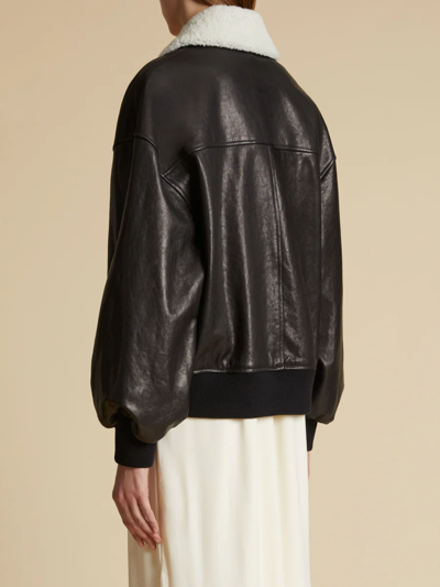 Khaite Shellar Shearling Collar Leather Aviator Jacket