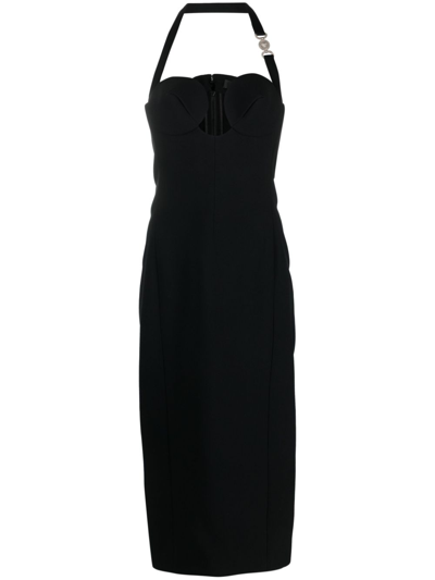 Shop Versace Black Halterneck Midi Dress