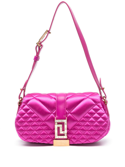 Shop Versace Pink Greca Goddess Mini Shoulder Bag In Purple