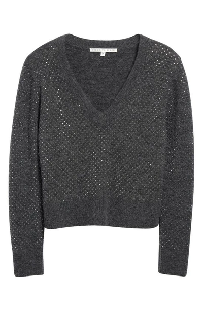 Shop Veronica Beard Pablah Embellished V-neck Sweater In Charcoal