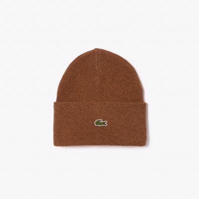 Shop Lacoste Unisex Wool Beanie - One Size In Brown