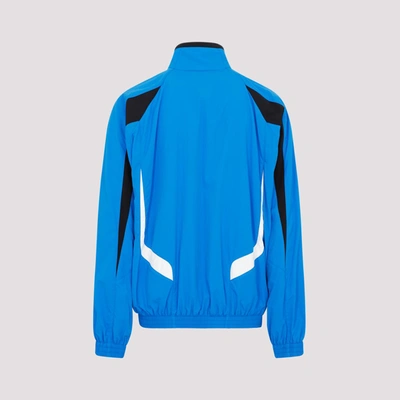 Shop Balenciaga Logo Printed Zipped Track Jacket In Blue