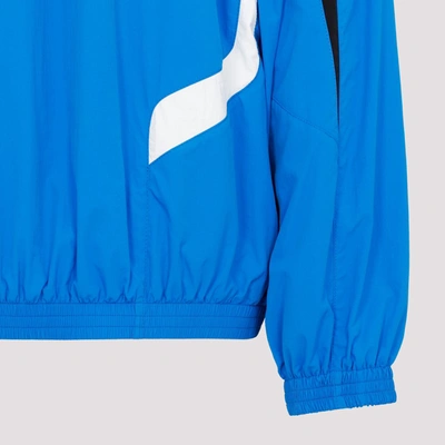 Shop Balenciaga Logo Printed Zipped Track Jacket In Blue