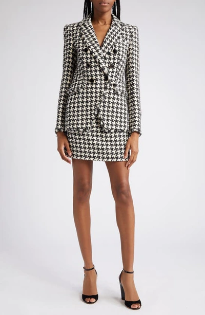 Shop Veronica Beard Miller Houndstooth Dickey Jacket In Black Off White