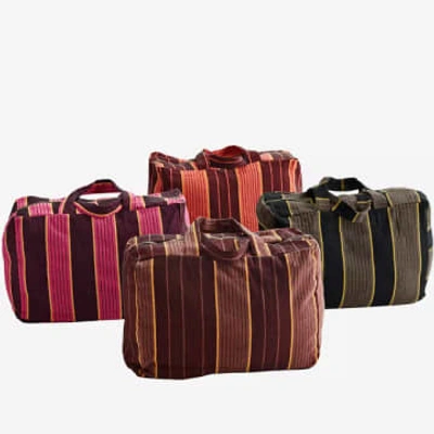 Shop Madam Stoltz Striped Cotton Travel Bag In Purple