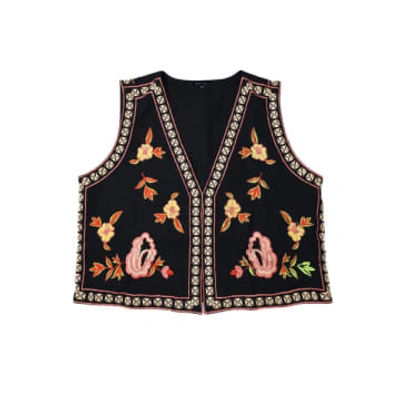 Shop Black Colour Lulu Embroidered Waistcoat In Black