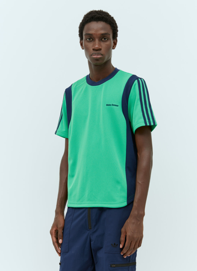 Shop Adidas Originals Logo Applique Football T-shirt In Green