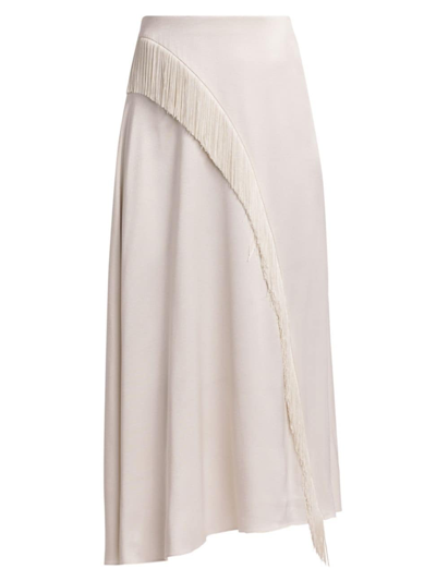 Shop Vince Women's Asymmetric Fringe Midi-skirt In Sandstone