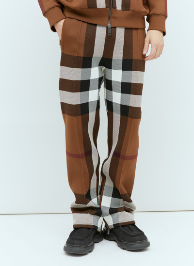 Shop Burberry Check Track Pants In Brown