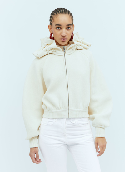Shop Jacquemus La Maille Crinoline Hooded Sweatshirt In Cream